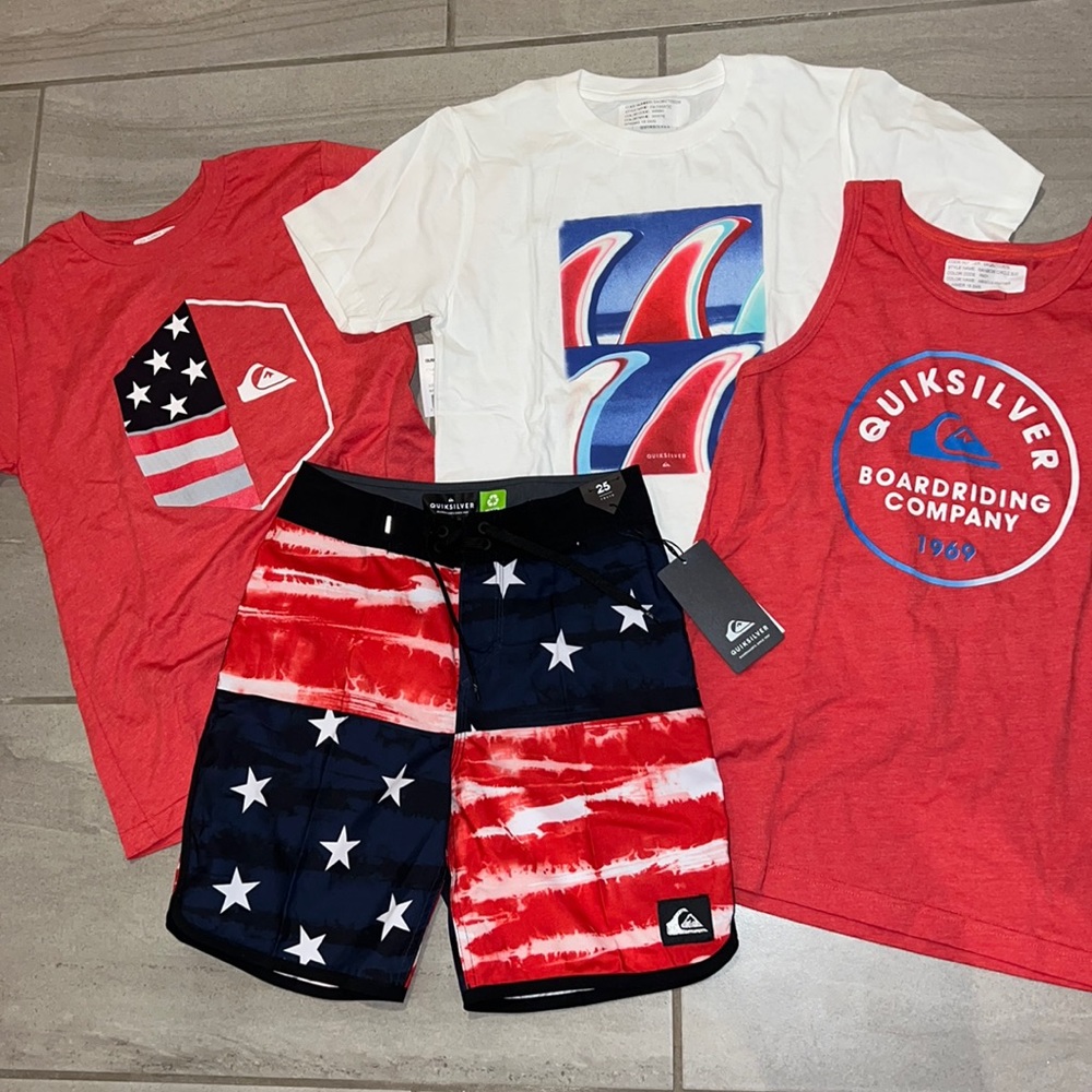 🔥 YOUTH BOY TSHIRT SWIM BUNDLE DEAL BOX LOT OF 4 QUIKSILVER NEW WITH TAGS!
